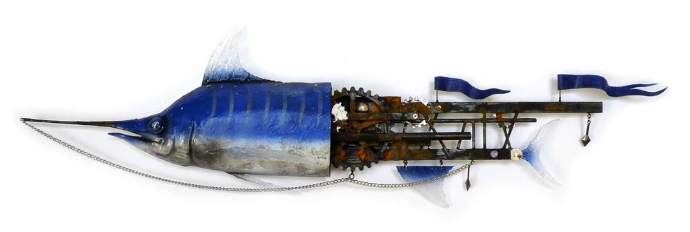 A mechanical marlin steampunk fish machine
