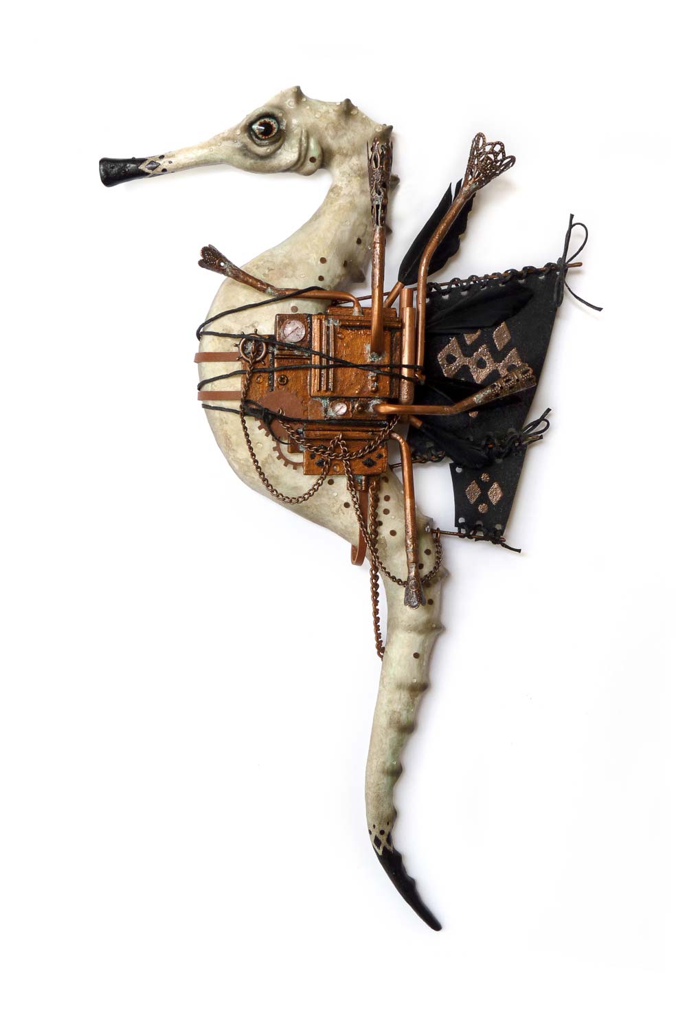 A mechanical pipefish seahorse steampunk machine